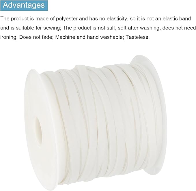 MECCANIXITY 1/4 Inch Double Fold Bias Tape Polyester Continuous Bulk Bias Tape for Sewing,Seaming Quilting Hemming Binding Crafts (Beige White 55 Yards)