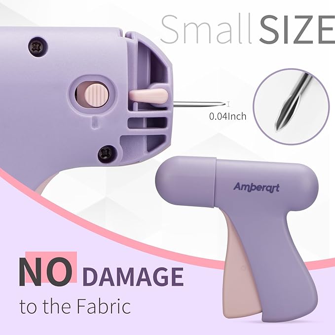 Stitch Gun for Clothes, Handheld Quick Clothing Fixer, Mini Sewing Kit, Tag Gun Includes 2 Needles, 1000 Black Fasteners & 1000 White Fasteners (Purple)