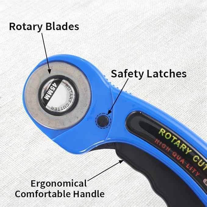 Rotary Cutter for Fabric, 45mm and 28mm Rotary Cutters Kit with Extra 10 Blades, Ergonomic Rolling Cutter with Safety Lock, Suitable for Leather, Crafting, Sewing, and Quilting Fabric (Blue)