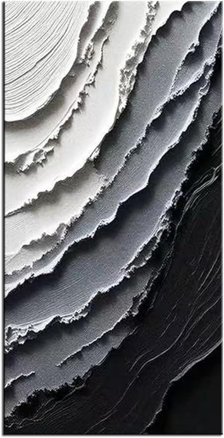 YaSheng Art -Handmade Modern Abstract Wall Art, Black and White Gradient Canvas Print, Large Vertical Wall Art for Living Room Bedroom Office Decor, 24x48inch Ready to Hang