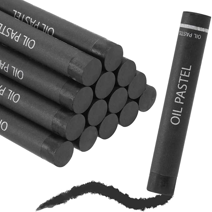 MECCANIXITY Soft Oil Pastels, Oil Pastel Crayons Vibrant Color Blendable Art Supplies for Painting Drawing Blending Painting Artists Beginners Professional(Black, Pack of 16)