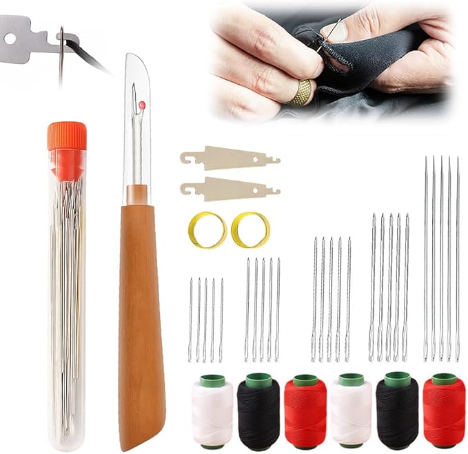 Runsgo 37Pcs Sewing Kit, Needles Thread Hand Repair Tools with Steel Needles, Thread Ripper, Threaders, Thimbles, Assorted Color Threads, Hand Repair Tools (2)