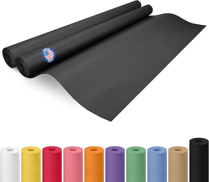 Black Kraft Paper Rolls 36" x 2160" (180 feet), Pack of 2 - USA-Made Quality Black Paper 50lb Thickness for Packing, Shipping, Crafts/Arts - 100% Recyclable Natural Wrap Material by IDL Packaging