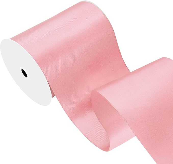 Pink Satin Ribbon 4 inch X 15 Yards Polyester Ribbon for Gift Wrapping Very Suitable for Weddings Party Hair Bow Invitation Decorations and More