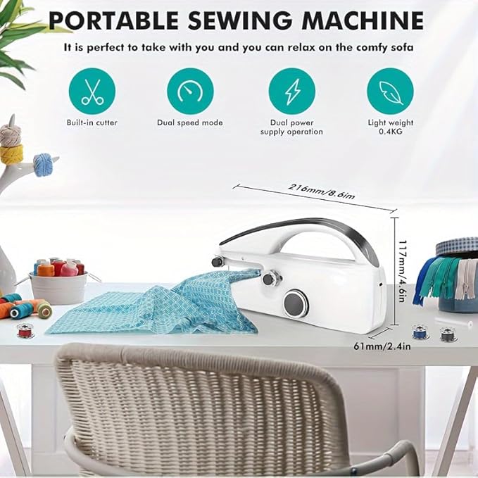 Handheld Sewing Machine, Portable & Cordless Mini Sewing Machine for Beginners - Electric Fast Stitching, DIY Fabric Clothes Repair Kit, Home Travel Mending Machine with Accessories(White)