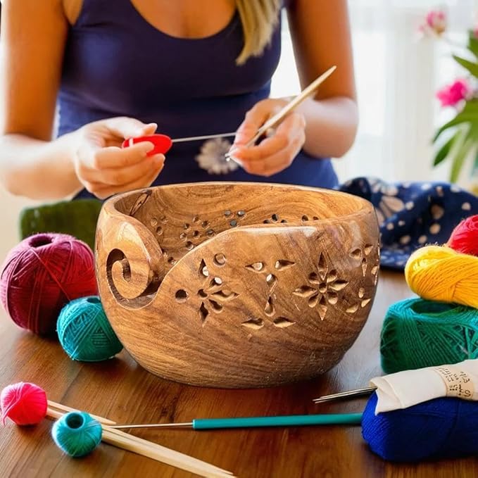 Prime Art Wooden Yarn Bowl Yarn Bowl for Crochet Yarn Bowl for Knitting Yarn Bowl for Crochet Large Yarn Bowl