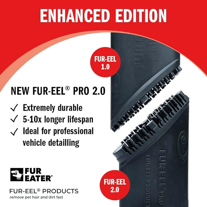 PRO 2.0 Combo Pet Hair Removal Tool for Car Detailing | Universal Vacuum Attachment for Dog & Cat Hair | Fits 1-1/4" & 1-3/8" Hoses | Replaceable Soft Rubber Head | Washable & Reusable