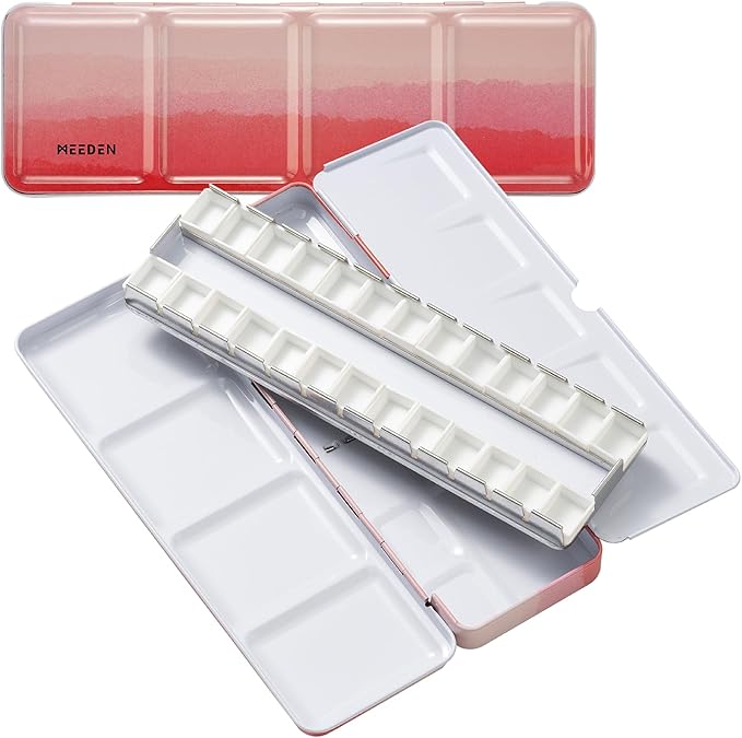 MEEDEN Empty Travel Watercolor Palette: Portable Watercolor Palette Tin with 24 Half Pans - Metal Watercolor Paint Palette Tin Box for Artist Student Adults (Red)