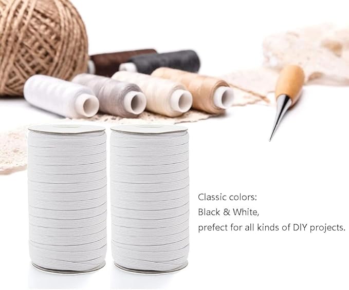 160 Yards Elastic Band 1/4 inch Wide White Elastic Strap High Elastic Cord for Sewing Waistband and Pants Waist, 2 Rolls, 80 Yards/Roll