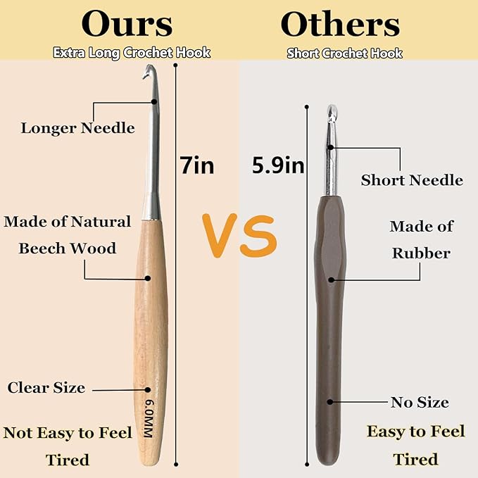 Beech Wood Crochet Hooks,5.5mm Ergonomic Handle Crochet Hook Hand DIY Comfortable Smooth Long  Crochet Needle for Crocheting Yarn and Beginners,Experienced Crochet Lovers