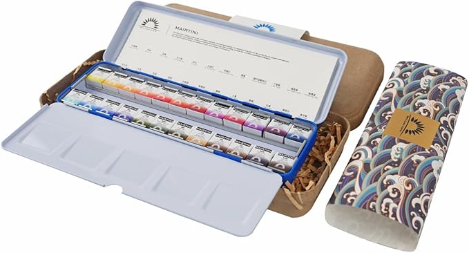 Mairtini Academy Grade Brilliant Series“Oriental Charm” Half-pan Solid Watercolor Paint 24 Colors Set with Blue Iron Case