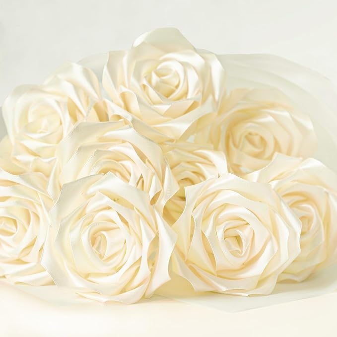 1-1/2 Inch Wide Ivory Satin Ribbon, 50 Yards Solid Polyester Fabric Ribbon for Roses Making, Gift Wrapping, Valentine's Day, Wedding Decorations, Crafts, Bows
