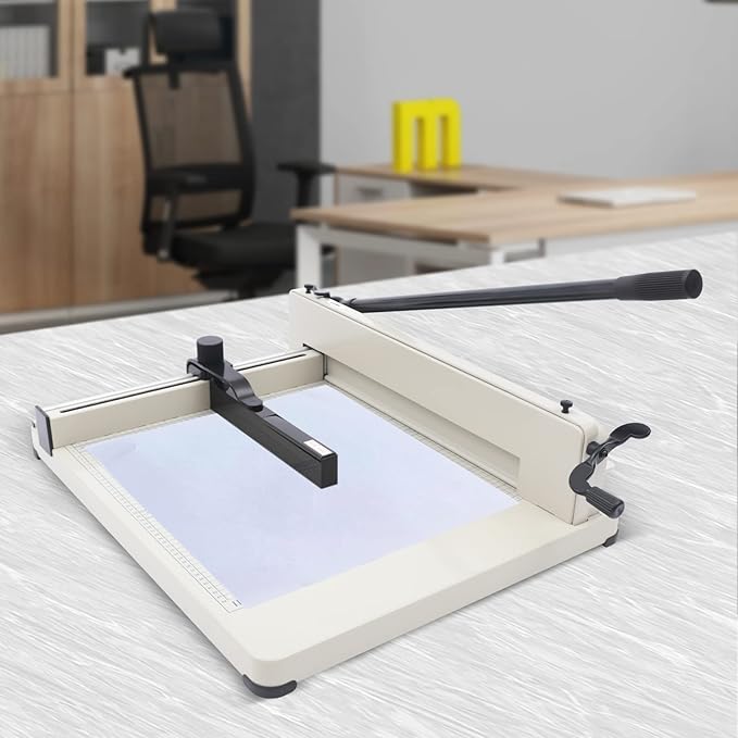 Heavy Duty Guillotine Paper Cutter Manual Paper Slicer Trimmer for Card Film Fabric Cardstock Soft PVC Up to 17in Width, with Precise Grid and Scale, 0.1-36mm Cutting Thickness