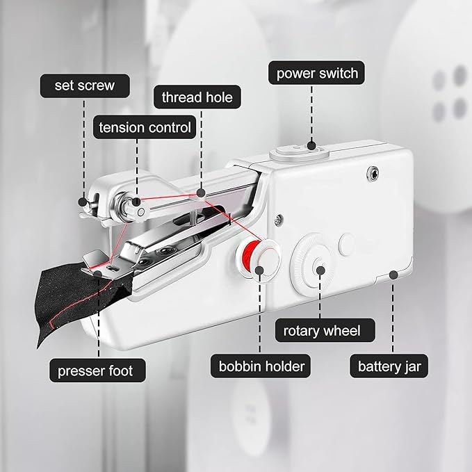 Handheld Sewing Machine, Portable & Cordless Mini Sewing Machine for Beginners - Electric Fast Stitching, DIY Fabric Clothes Repair Kit, Home Travel Mending Machine with Accessories(White)