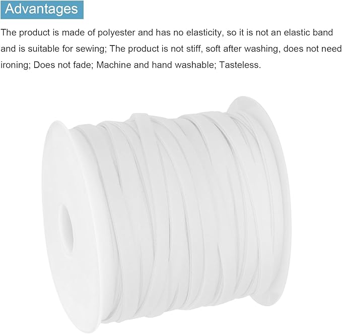 MECCANIXITY 1/4 Inch Double Fold Bias Tape Polyester Continuous Bulk Bias Tape for Sewing,Seaming Quilting Hemming Binding Crafts (White 55 Yards)