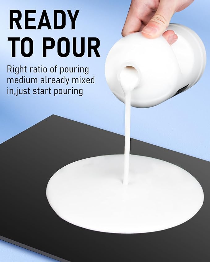 Nicpro White Metallic Pearl Color Acrylic Pour Paint, 33.8 Ounce Pre-Mixed Pouring Paint Supplies with Silicone Pour Oil, Gloves for Canvas, Rock, Wood Cell Creation Flow DIY Art Painting, Ready to Pour