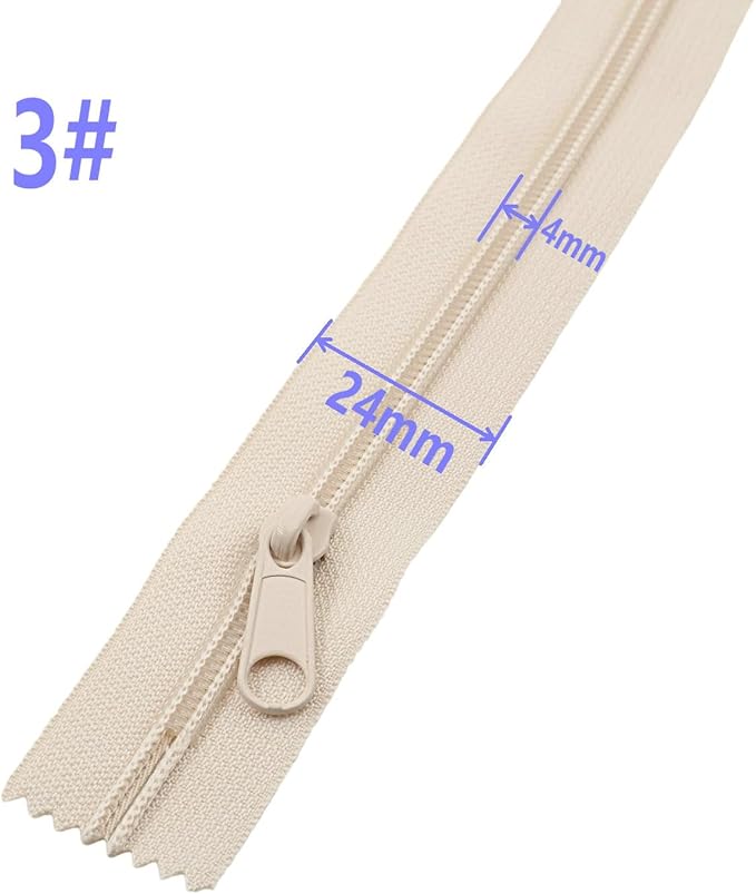 Leekayer #3 10 Inch Beige Nylon Zippers Bulk 10PCS 25.4 CM Zipper for DIY Tailor Sewing Pants Craft Bag,Luggage,Dress,Sofa Cushion,Pillow Bed Covers (Beige)