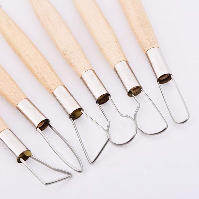 YYaaloa 6pcs Set Wood Crafts Clay Modeling Tool Pottery Carving Tools for Shaping and Sculpting for Ceramics Clay Pottery (Wood -6pcs)