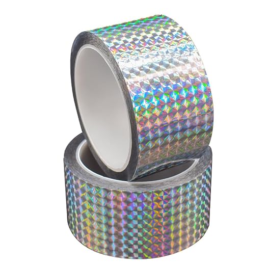 Self-Adhesive Holographic Reflective Tape Prism Tape Holographic Reflective Tape for Keep Birds Away, Craft Projects, DIY Art, Home, Daily Use (Silver, 2 Inch x 55 Yard)