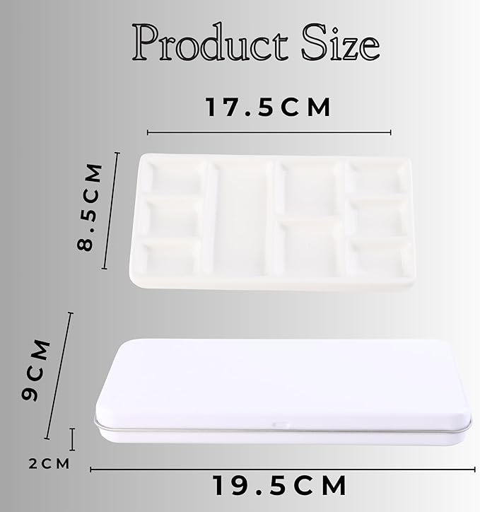 Travel Watercolor Palette, Portable Ceramic Palette 9 Well, Watercolor Palette with Lid, Empty Wet Palette Metal Paint Box with Porcelain Palettes(White Box)
