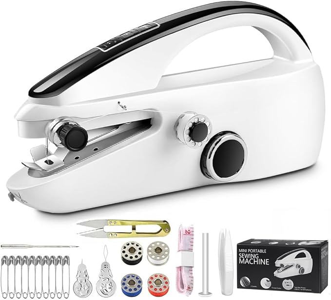 Joyzan Handheld Sewing Machine, Portable Electric Mini Sew Machines Quick Stitch Two Speeds Power Modes Small Rechargeable Accessories Kit Beginner Adult Home Travel DIY Repair Clothes Fabrics Curtain