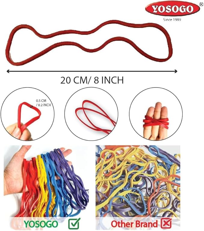 Yosogo Extra Large 8 Inch Big Postal Rubber Band - Assorted Colour Heavy Duty Elastic Biodegradable Natural Rubber Bands (30 PCS)
