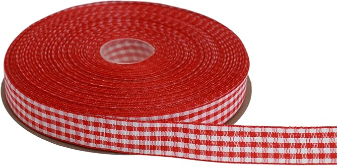 Gingham Ribbon 50 Yard Each Roll 100% Polyester Woven Edge (5/8" x 50 Yards, Red)