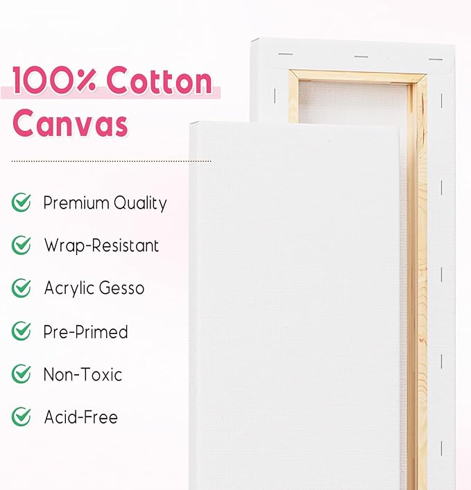 Art Supplies Stretched Canvas for Painting 4×12 Inch，3 Pack Primed Acid Free Cotton Canvases Thickened Blank Canvas Panels for Painting, Acrylic Pouring, Oil Paint