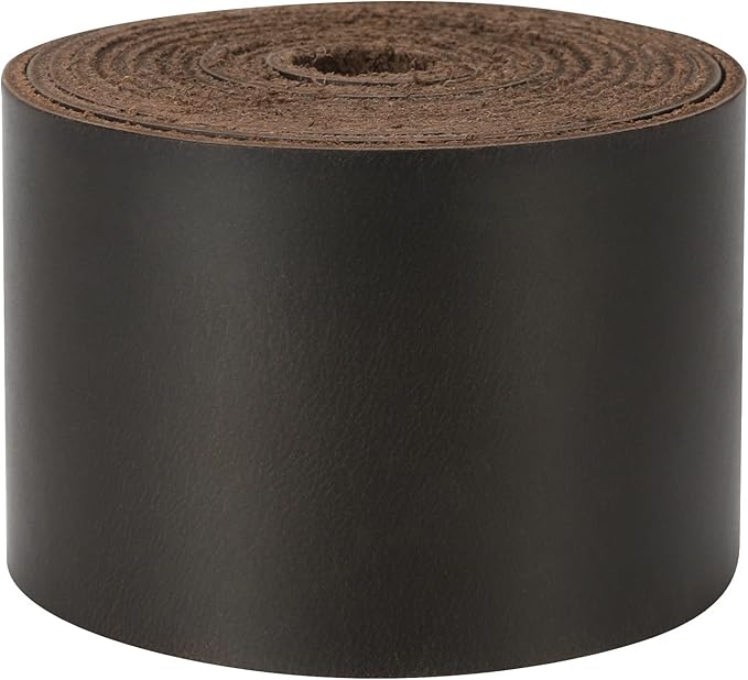 Ringsun 2 Inches Wide Flat Leather Straps for Crafts, Full Grain Leather Strips Cord String for Crafts, Tooling (2mm Thick 72.5 Inches Long Black Coffee)