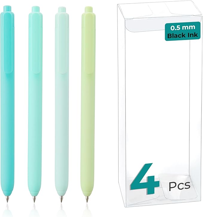 Y YOMA 4 Pcs Fine Point 0.5mm Gel Pen Black Ink Retractable Ballpoint Pen Smooth Writing Quick Dry Gel Pens Cute Aesthetic Pen Pastel Refillable Pen for School Home Office Supplies, Teal Blue