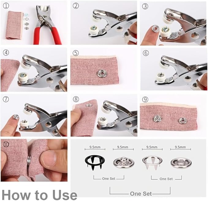 Sewing Kit with 100PCS Metal Buttons – Manual Pliers Tool Included,Manual Pressure Five Claw Buckle Pliers for Sewing with Fastener Tool for DIY Crafts,S Ewing,Clothes (Type C)