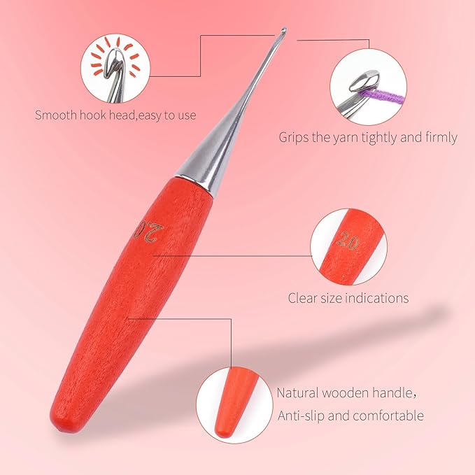 Crochet Hooks 2mm Crochet Hook Soft Lightweight Wood Ergonomic Handle and Stainless Steel Crochet Needles Tip (2 mm-B)