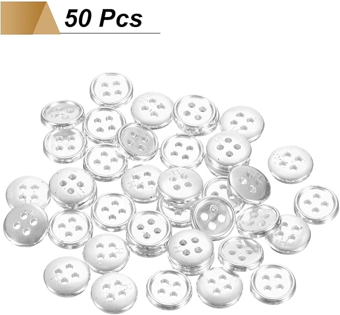 HARFINGTON 50pcs 16L Plastic Sewing Buttons 10mm 3/8" 4-Hole Round Replacement Craft Button for Coats Sewing Clothing and DIY, Silver
