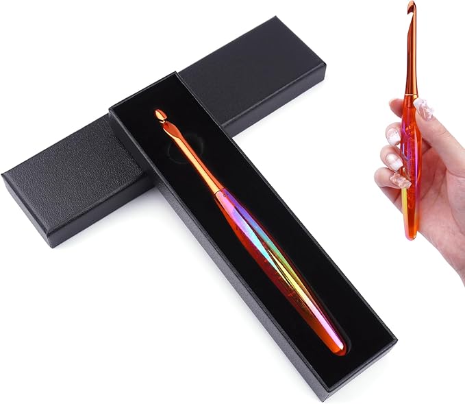 BsHooker 7mm Crochet Hook,Inline Crochet Hook with Ergonomic Acrylic Handle for Arthritic Hands,Extra Long Knitting Needles for Crocheting Yarn,Stainless Steal Polished Hook Head for Beginner