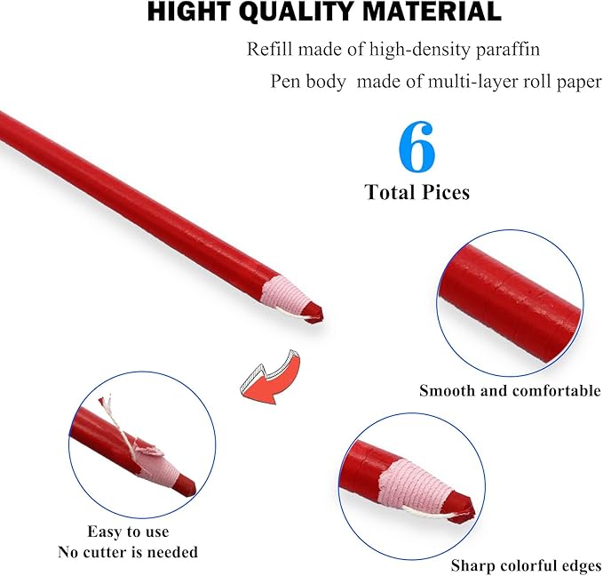 Sewing Mark Pencil 6PCS White/Black/Red 3Colors Invisible Erasable Fabric Pencils For Leather Cut Marks Student Drawing Tailor Marks