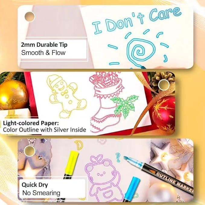 Double Line Outline Markers 24 Colors Super Squiggles Glitter Markers Self Outline Metallic Marker, Doodle Shimmer Marker Drawing Pens for Christmas Greeting Card, Birthday Gift, DIY Art Crafts