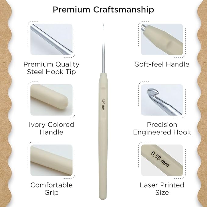 Knitter’s Pride Pearl Steel Crochet Hook Set – 6 Hook Sizes (0.50mm to 1.75mm)