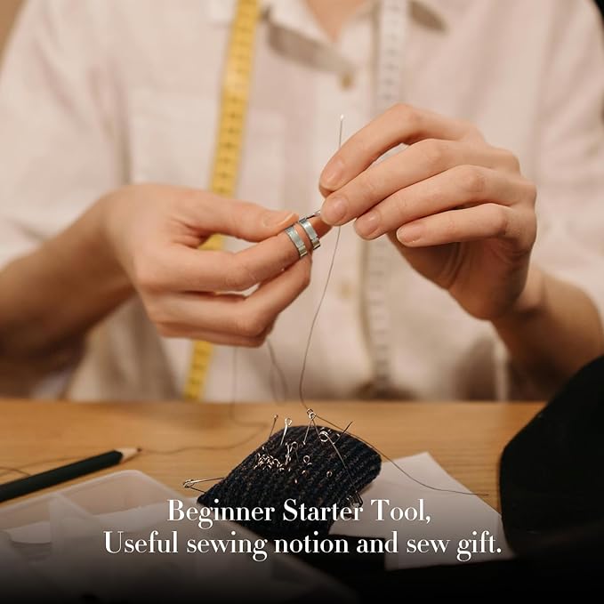 ZESION 4Pcs Sewing Thimbles, Adjustable Metal Thimbles for Hand Sewing Finger Protector, Quilting Craft Accessories for Knitting Needlework DIY Tools, Silver(2 Sizes, S/M)