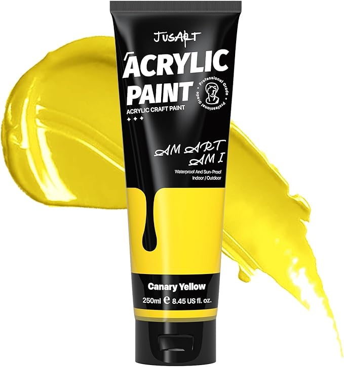 JusArt Acrylic Paint Canary Yellow Tubes 250ml (8.45 oz), Non Toxic Craft Paint, No Fading Rich Pigment for Canvas Painting, Wood, Fabric, Clay, Stone, Ceramics Art Supplies for Artists, Adults