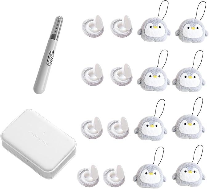 8 Pcs Duvet Clips with Pins Quilt Fixer,Non-Slip Duvet Cover Clips,Duvet Clips to Hold Comforter Inside,No Needles，Penguin Pattern(Inc Hook Tool,Storage Box)(Gray)