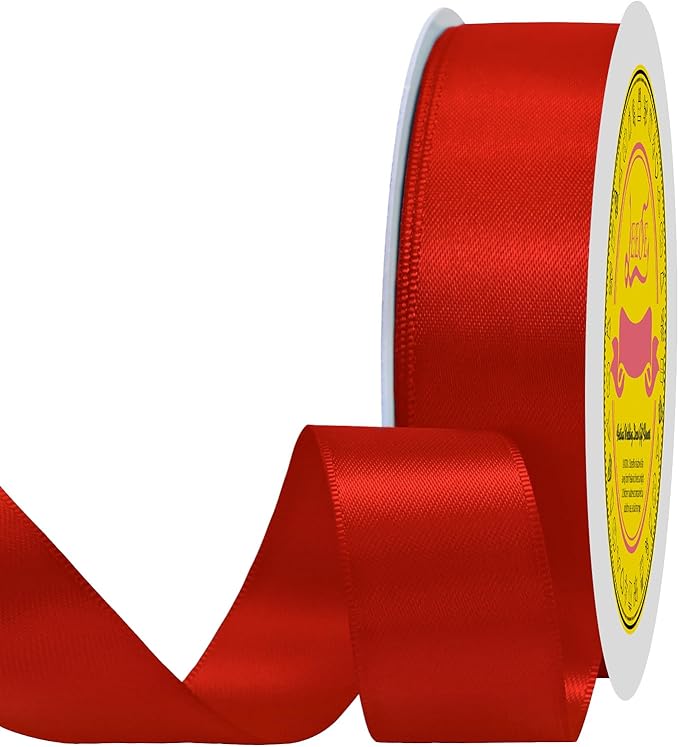 Double Face Red Satin Ribbon 7/8 inch X 100 Yards Polyester Red Ribbon for Gift Wrapping Very Suitable for Weddings Party Hair Bow Invitation Decorations and More