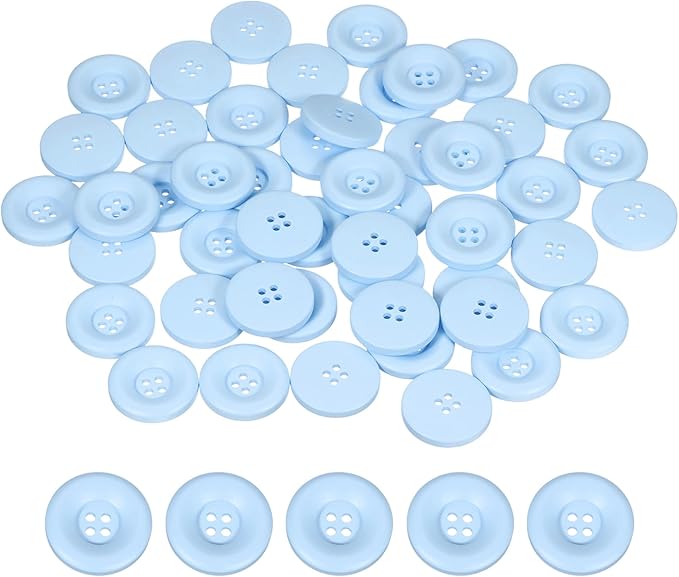 HARFINGTON 50pcs Sewing Button 25mm (1 Inch) 4 Holes Resin Thickened Round Crafting Replacement Buttons for Clothing DIY Crafts Decoration, Light Blue