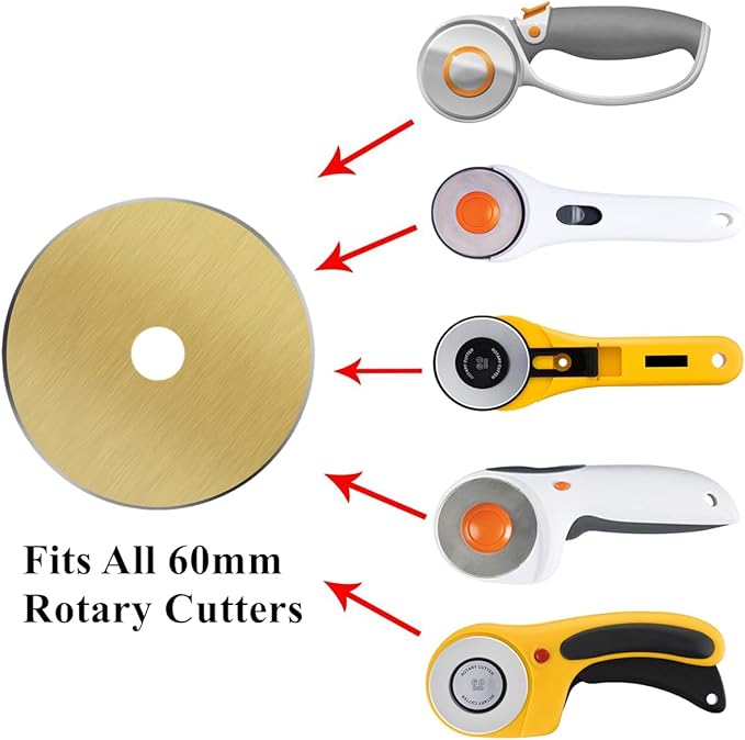 HEADLEY TOOLS Titanium Coated 60mm Rotary Cutter Blades 10 Pack Fits Olfa, Fiskars, Replacement Rotary Blade for Arts Crafts Sewing