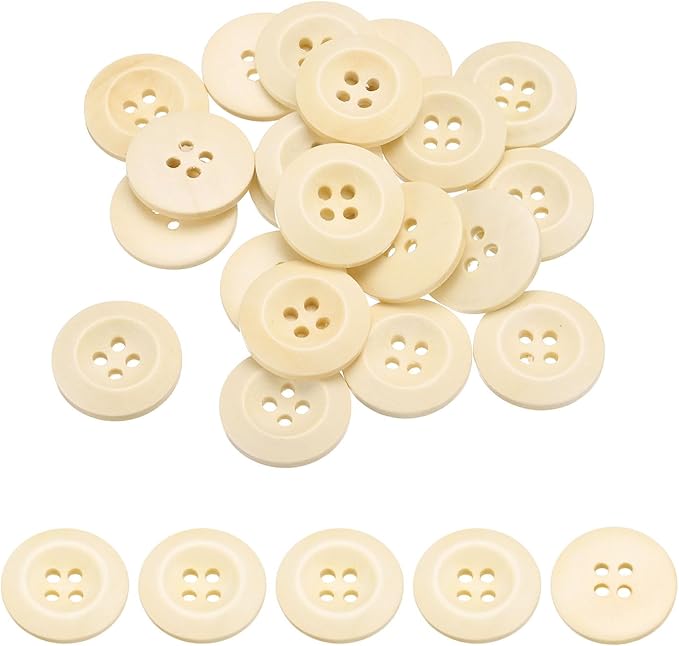 uxcell 80Pcs Wooden Buttons, 23mm(7/8") 4 Hole Round Wood Sewing Button Craft for Sewing DIY Craft Clothing, Natural Wood