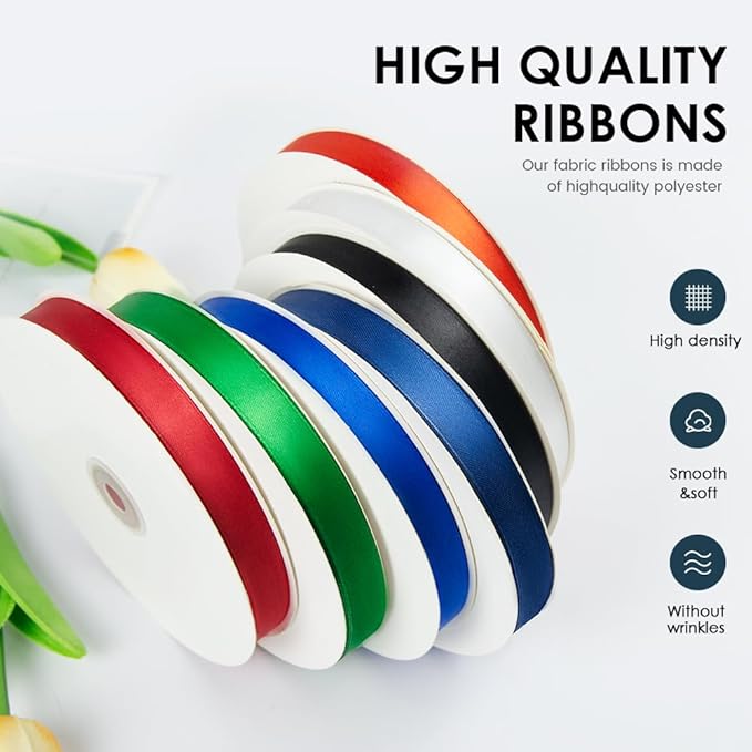 3/8" Wide x 100 Yards Single Face Polyester Satin Ribbon, Satin Ribbon for Crafts, Gift, Hair Bows, Wedding Party Decoration, Bow Making & Other Projects (Navy Blue)