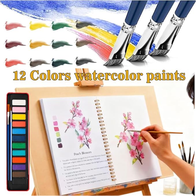 Watercolor Workbooks with Sketches, Beginner Friendly Water Coloring Book Watercolor Paint Set Art Crafts Painting Kit Gift for Adults, Any Level Artist (Fruits, with Paint Set)