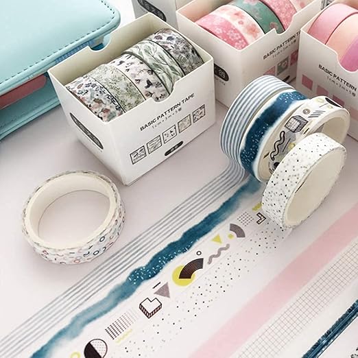 YUBX 5 Rolls Washi Tape Set Creative Basic Skinny Decorative Tapes for Arts, DIY Crafts, Journals, Planners, Scrapbooking, Wrapping (Ink Blue)