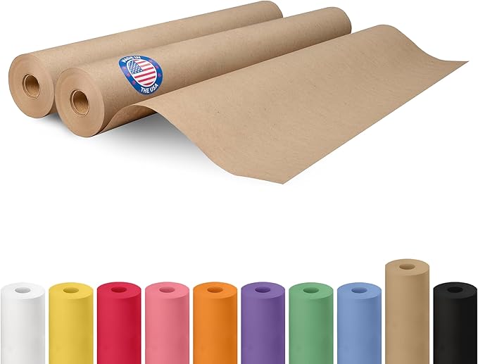Brown Paper Roll 24" x 1200" (100 feet), Pack of 2 - USA-Made Thick Kraft Paper Roll 50lb Thickness for Packing, Shipping & Crafts/Arts - 100% Recycled Natural Craft Wrapping Material by IDL Packaging
