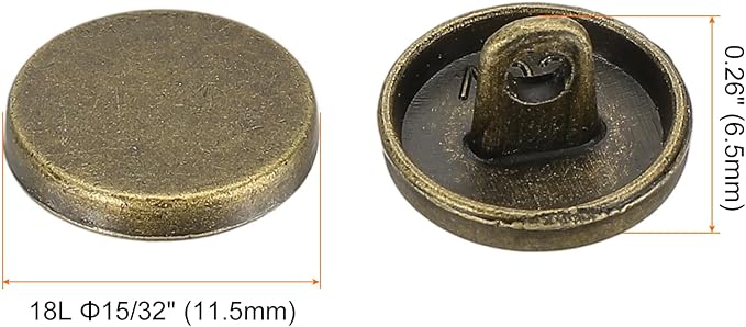 HARFINGTON 50pcs 18L Metal Round Flat Sewing Buttons 11.5mm Alloy Shank Craft Replacement Button for Men Women Suit Woolen Coat Shirt Trousers Sewing Crafts, Bronze