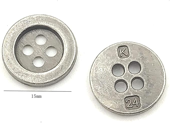 30pcs Metal Buttons Vintage Style Round Buttons 4 Holes Bulk for Clothing DIY Crafts Handmade Buttons Scrapbooking Sewing Decorations 15mm (Antique Silver)